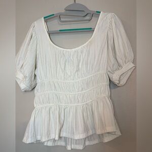 Maeve Anthropologie Smocked Peplum Top round Neck Blouse White medium  Gauzy